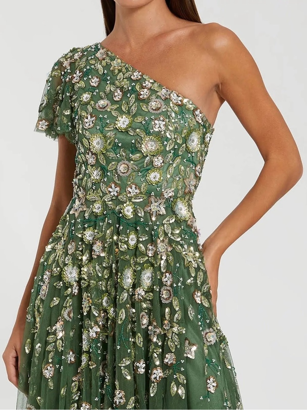 Mac Duggal 6159 Green One Shoulder Embellished A Line Gown Size 14 NWT - Picture 2 of 11